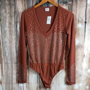 Copper Bodysuit Rhinestone Bling Festival Top Ice